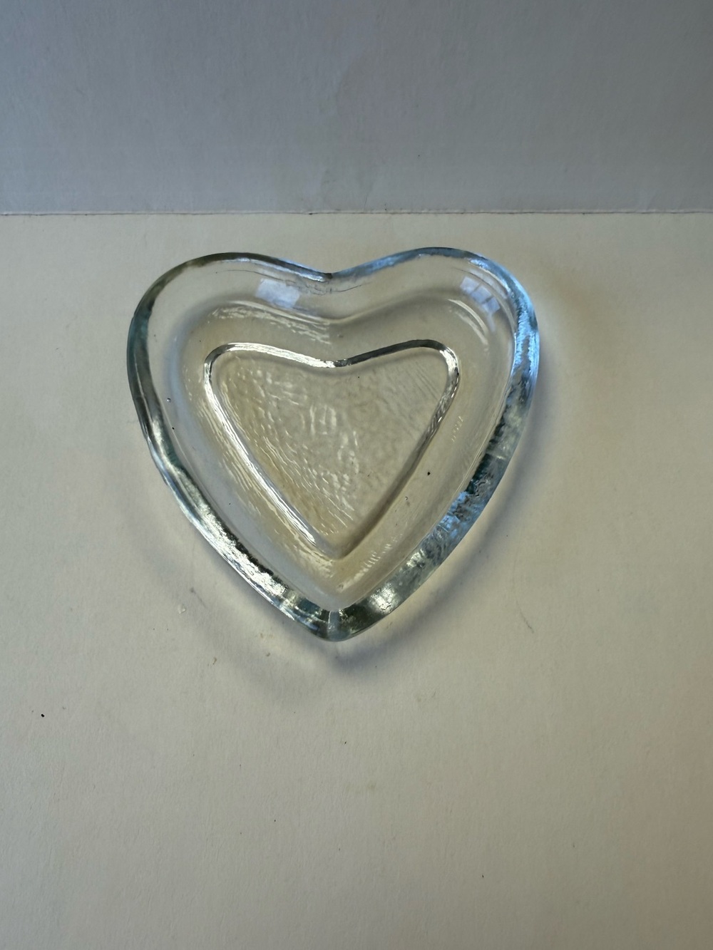 Vintage Small Clear Molded Glass Heart Decorative Dish Trinket Tray.